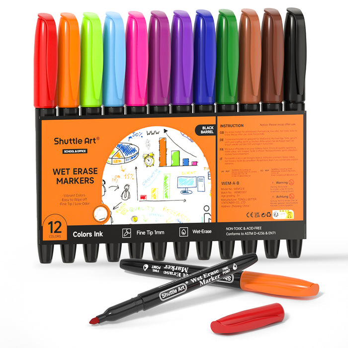 Wet Erase Markers, 1mm Fine Tip- Set of 12