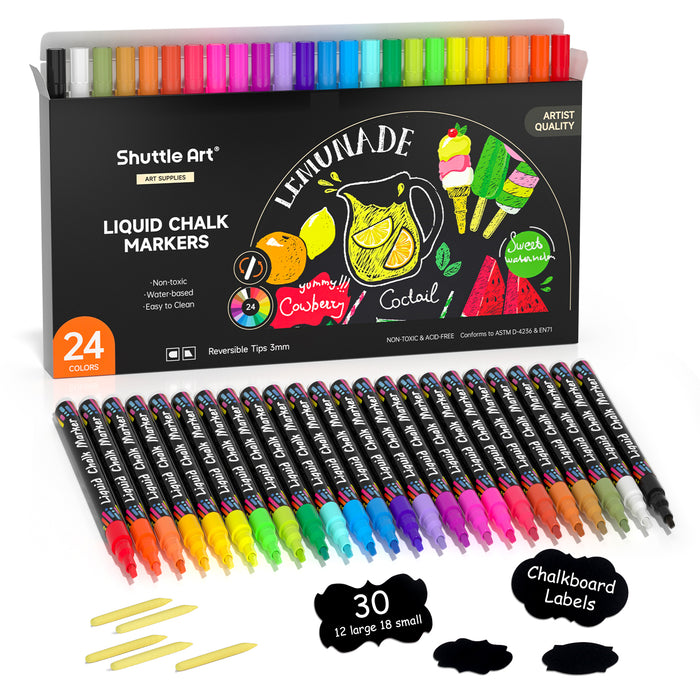 Chalk Markers -Set of 24 Vibrant Colors