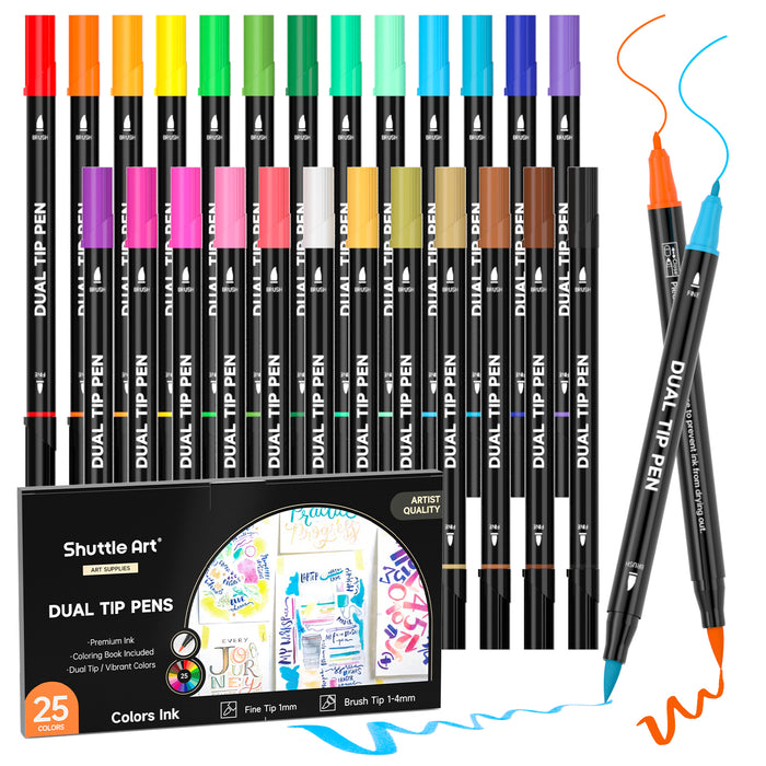 Dual Tip Brush Pens Art Markers Set of 25 Colors