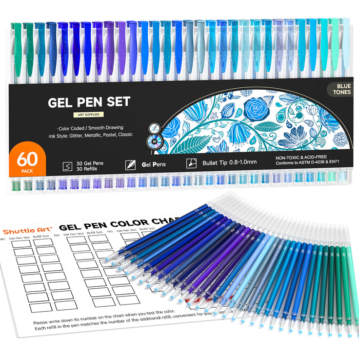 Blue Tone Gel Pens- Set of 30 with 30 Refills