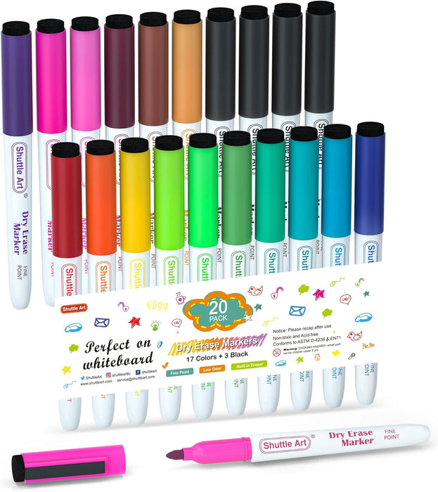Dry Erase Markers, 20 Pack, 17 Colors + 3 Black