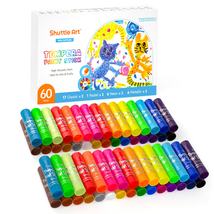 Washable Tempera Paint Sticks, 30 Colors*2 - Set of 60