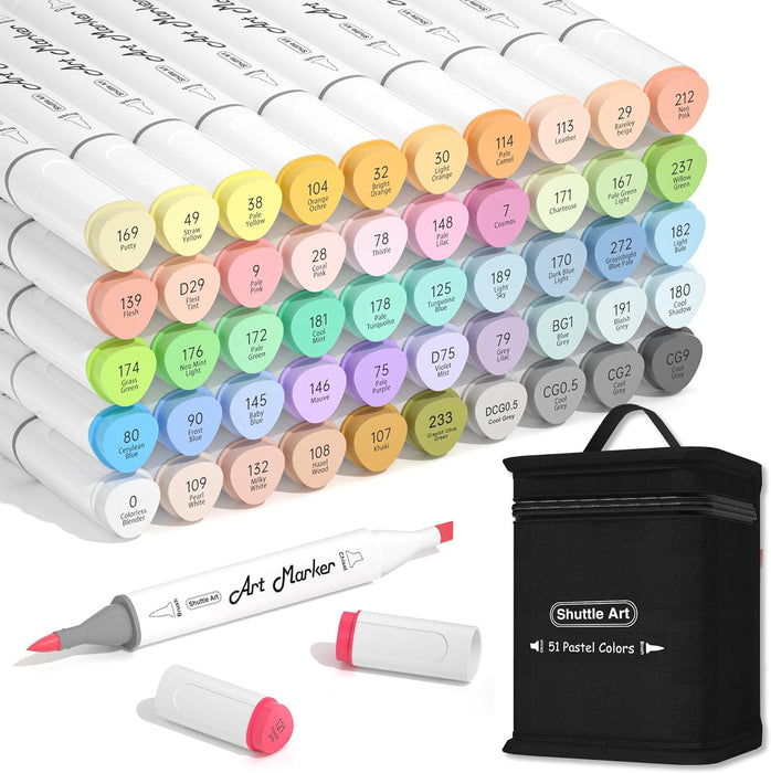 Dual Tip Brush & Chisel Tip Art Marker - Set of 50 Pastel Colors