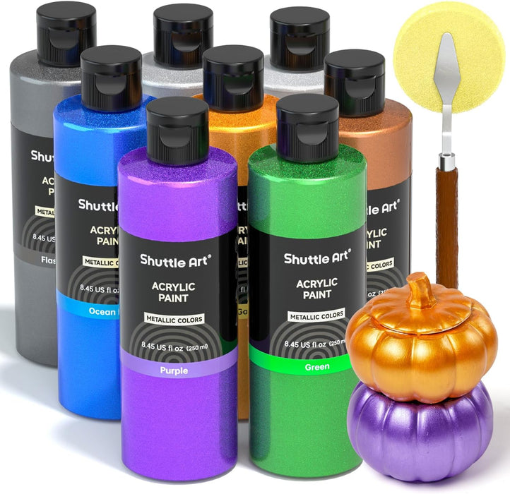 8 Colors Metallic Acrylic Paint- Set of 250ml/8.45oz Bottles Acrylic Paint