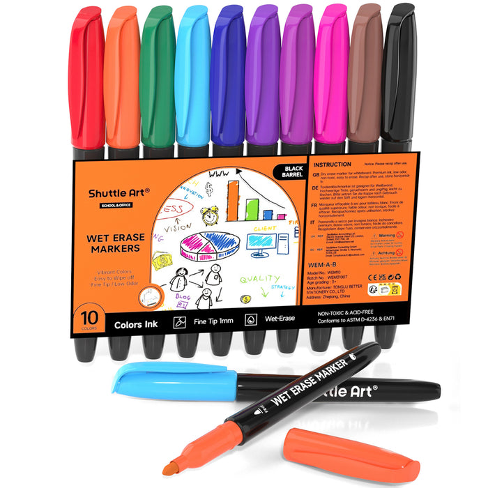 Wet Erase Markers, 1mm Fine Tip -Set of 10