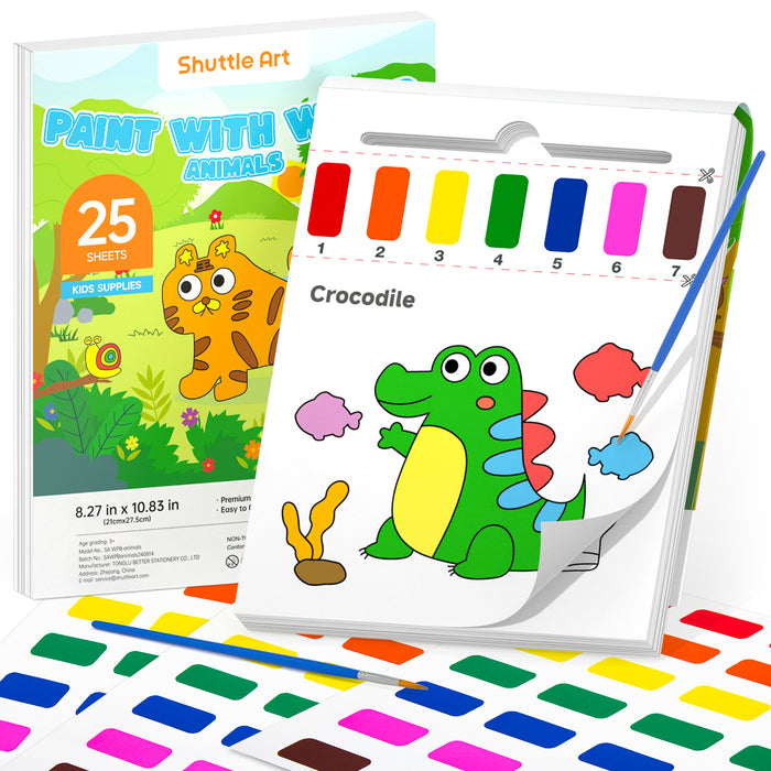 Paint with Water Coloring Book for Kids-25 Animals Themed Pages with 2 Brushes