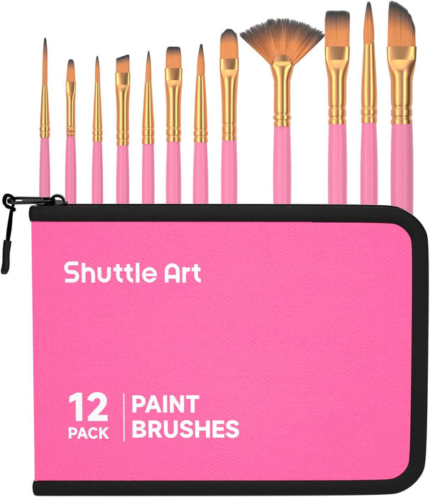 Pink Paint Brush Set with Case - Set of 12