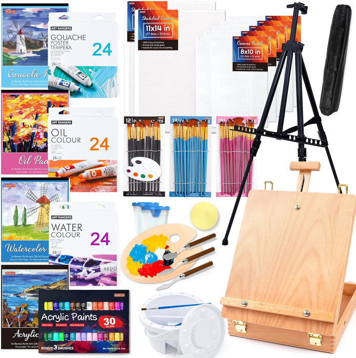 Artist Painting Set - 168 Pack with Wooden Easels