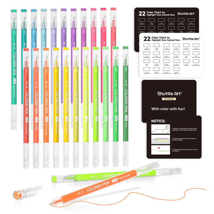 22 Pack Highlight Tone Colored Pens, Set of Cute Journal Pens, 0.6mm Fine Point