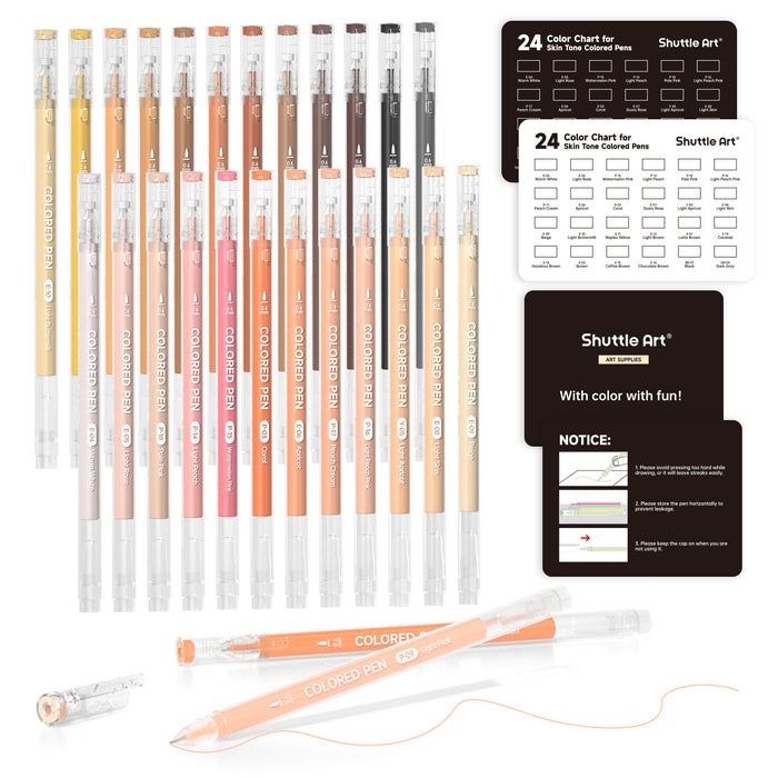 24 Skin Tone Colored Pens - Set of Journal Pens, 0.6mm Fine Point