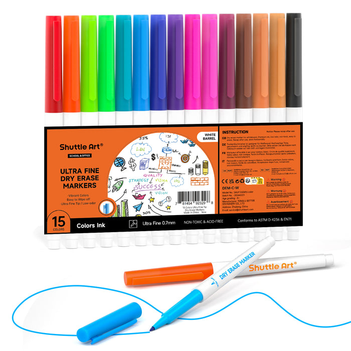 Ultra Fine Dry Erase Markers, 15 Colors
