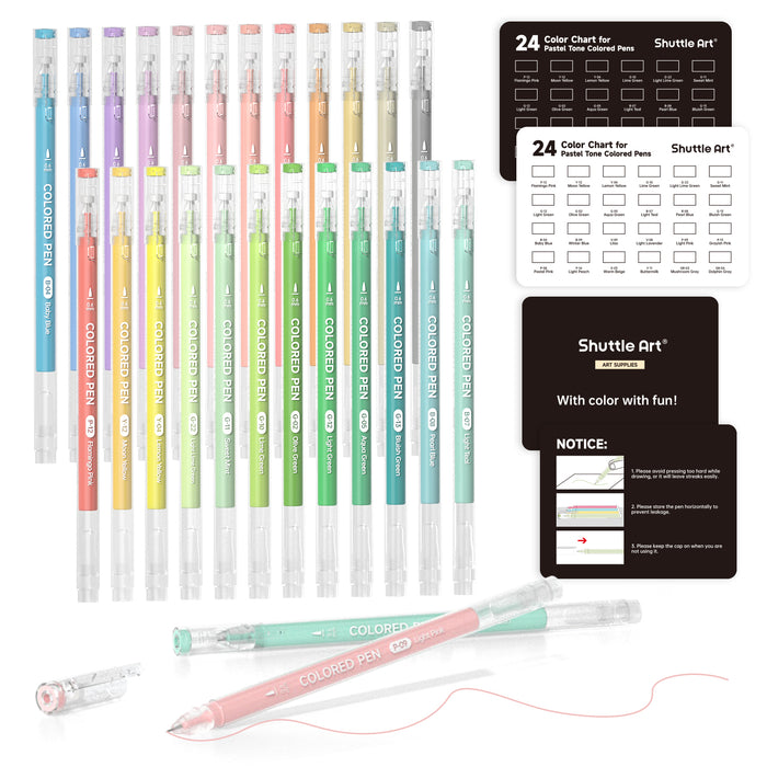 24 Pastel Tone Colored Pens - Set of Cute Journal Pens, 0.6mm Fine Point