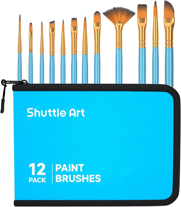 Blue Paint Brush Set with Case - Set of 12