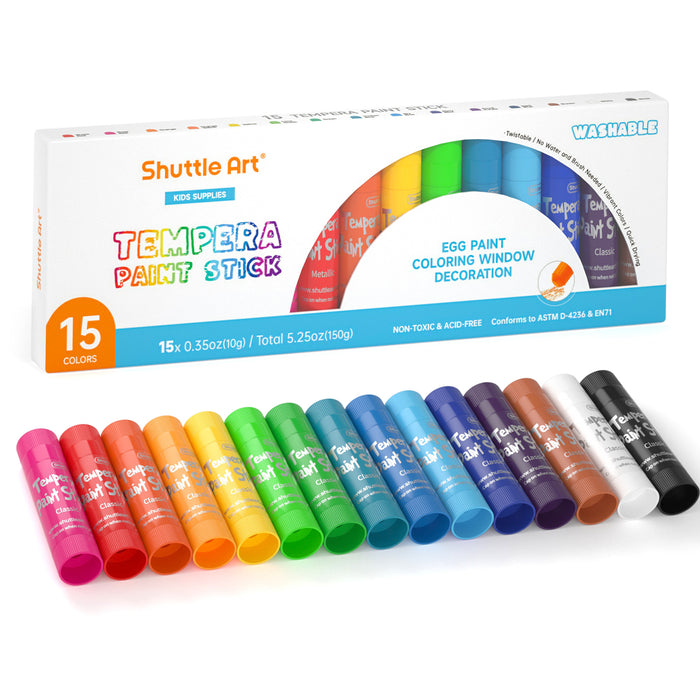 Tempera Paint Sticks- Set of 15 Colors Solid Washable Paint