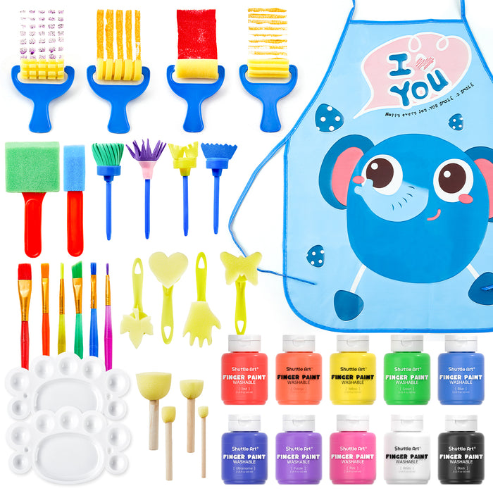 Washable Finger Paint,10 Colors*60ml with tools - Set of 33