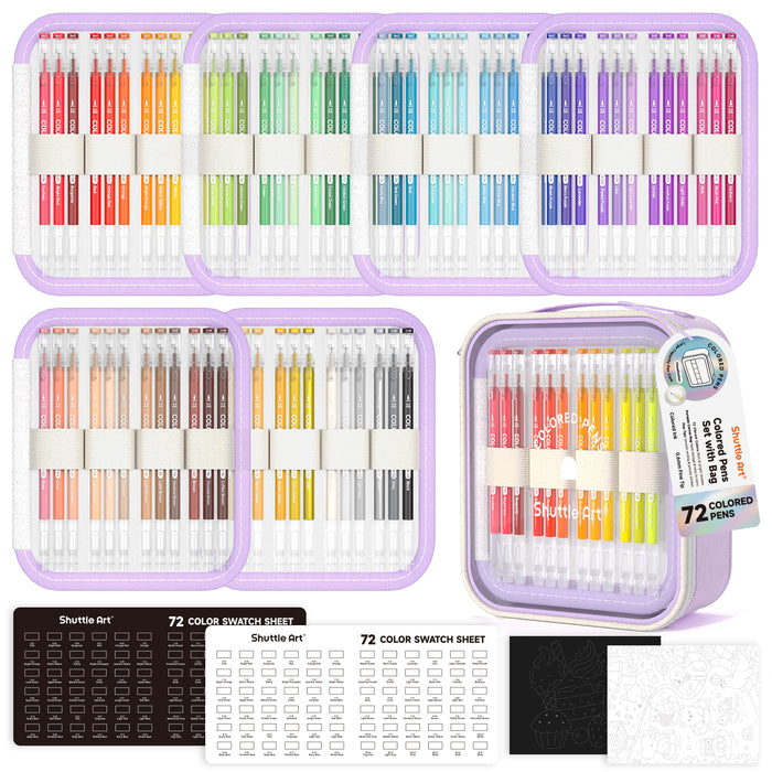 Colored Pens - Set of 72 Vibrant Colors, Cute Journal Pens, 0.6mm Fine Point