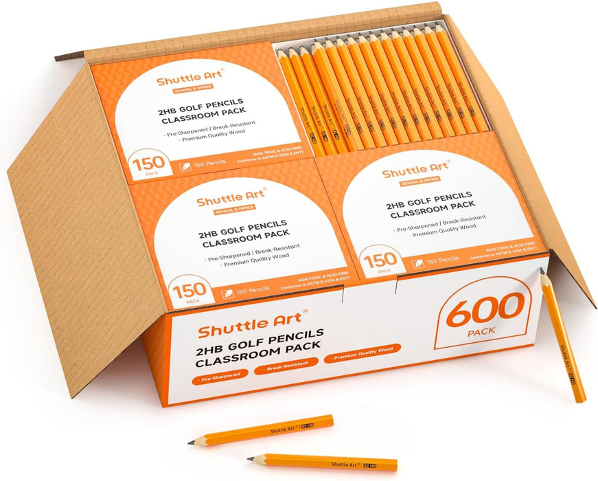 #2 HB Golf Pencils, Wood-cased 3.5” Mini Pencils Bulk - Set of 600