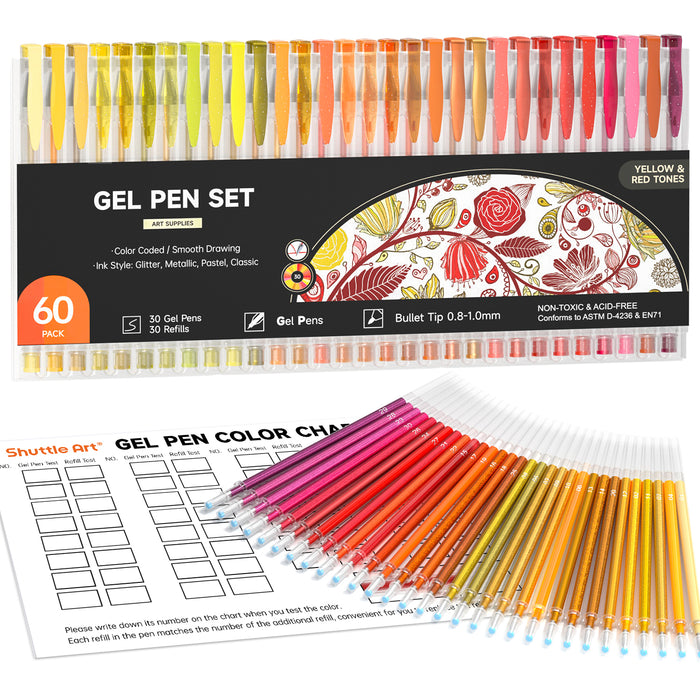 Red Yellow Gel Pens- Set of 30 with 30 Refills