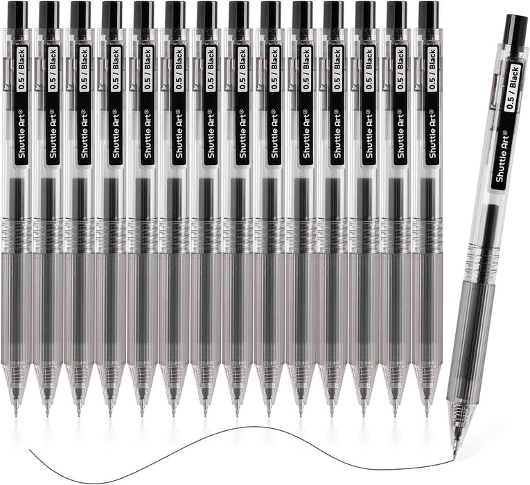 Black Gel Pens, Rollerball Gel Ink Pens, Ink Glide Series - 15 Pack Retractable 0.5mm Fine Point