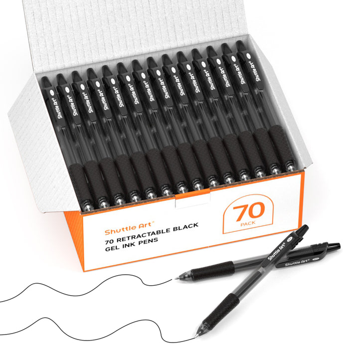 Retractable Black Gel Pens- Set of 70