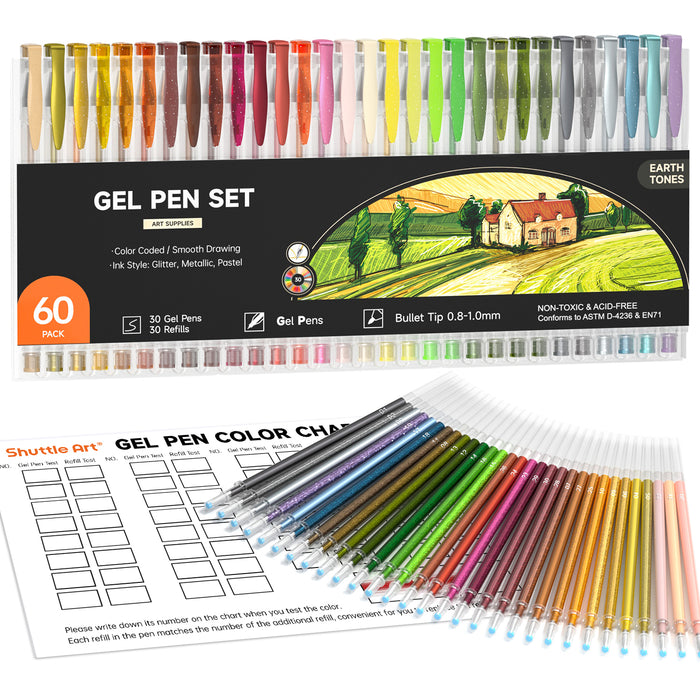 Earth Tone Gel Pens- Set of 30 with 30 Refills