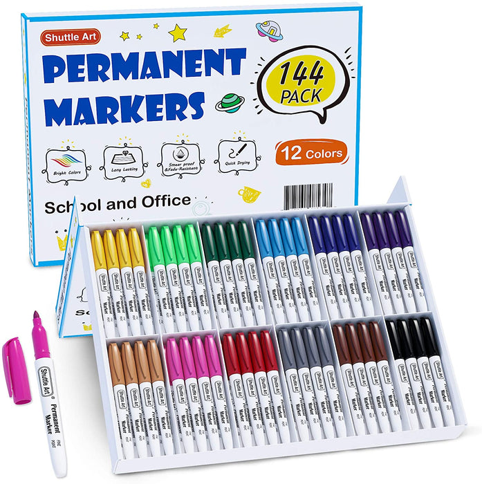 Colored Permanent Markers, 12 Colors - Set of 144
