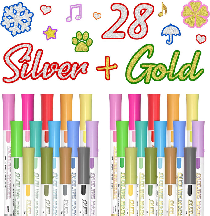 Double Line Outline Markers-14 Silver and 14 Gold