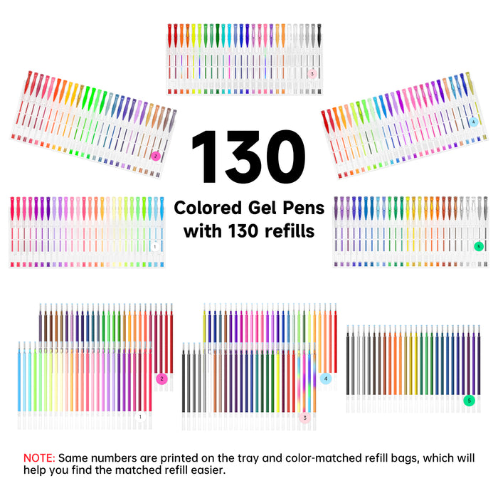 Colored Gel Pen, 130 Colored Gel Pens with 130 Refills - Set of 260