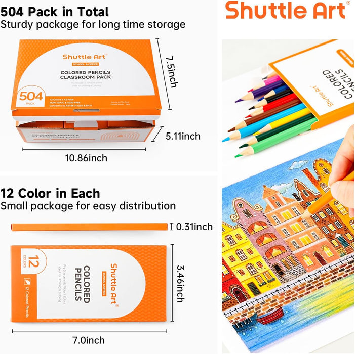 Colored Pencils Bulk, 12 Vibrant Colors, 42 Packs - Set of 504