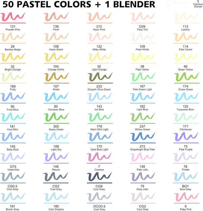 Dual Tip Brush & Fine Tip Art Marker - Set of 50 Pastel Colors