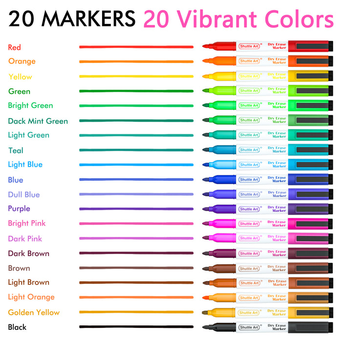 Dry Erase Markers, 20 Colors - Set of 20