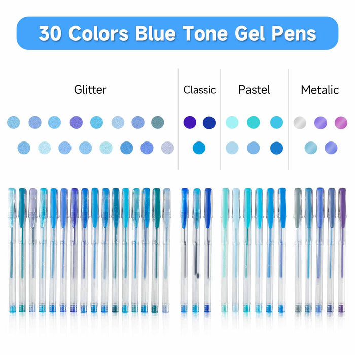 Blue Tone Gel Pens- Set of 30 with 30 Refills