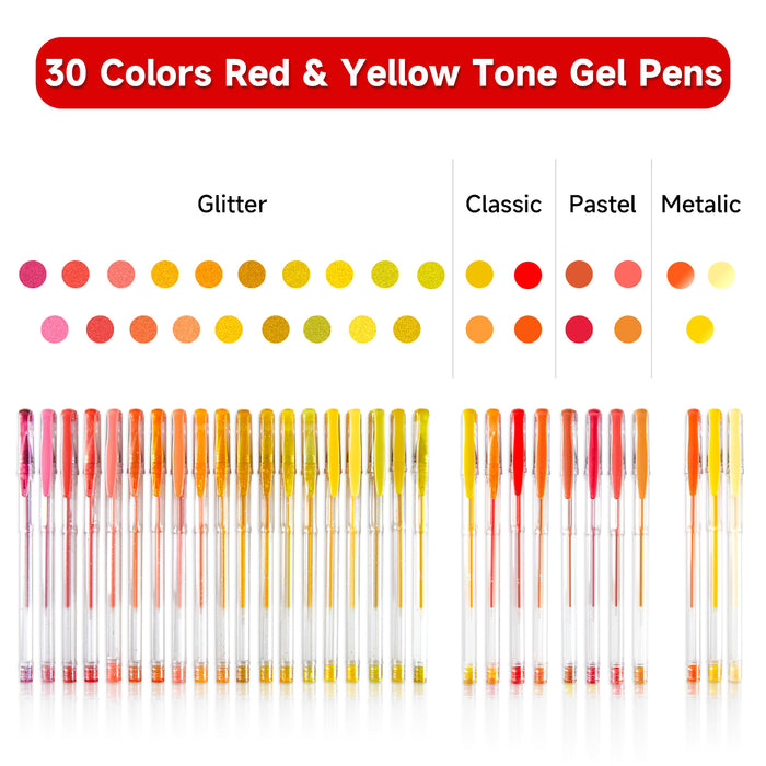 Red Yellow Gel Pens- Set of 30 with 30 Refills