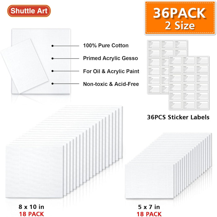 Painting Canvas Panels - Set of 36 ( 5x7, 8x10in, 18 of Each)
