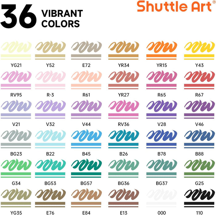 Automatic Ink Control Acrylic Paint Markers, 36 Colors Brush Tip