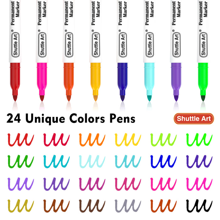 Colored Permanent Markers, Fine Point - Set of 24