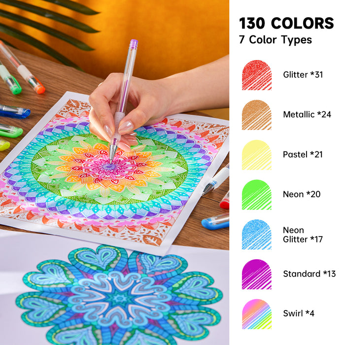 Colored Gel Pen, 130 Colored Gel Pens with 130 Refills - Set of 260