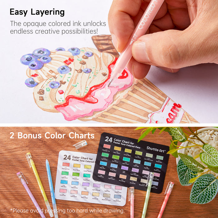 24 Pastel Tone Colored Pens - Set of Cute Journal Pens, 0.6mm Fine Point
