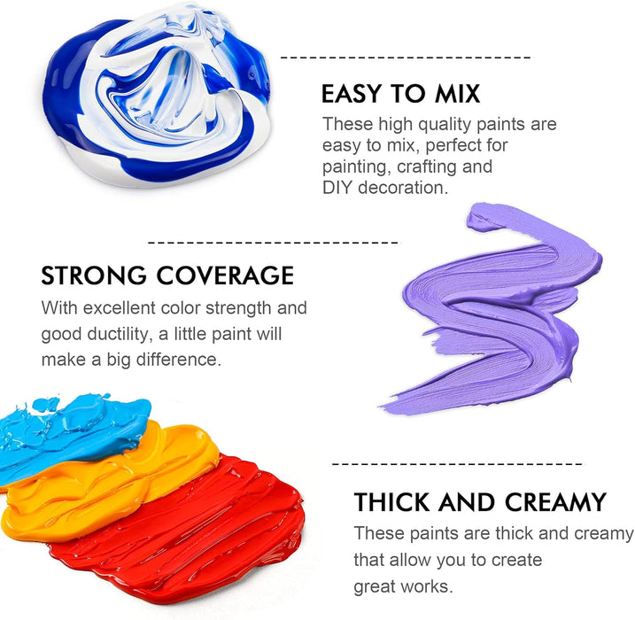 Acrylic Paint, 66 Colors Acrylic Paint with 10 Brushes, 22ml/0.74oz Tubes - Set of 82