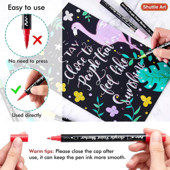 Acrylic Paint Brush Markers, Dual Tip-Set of 60