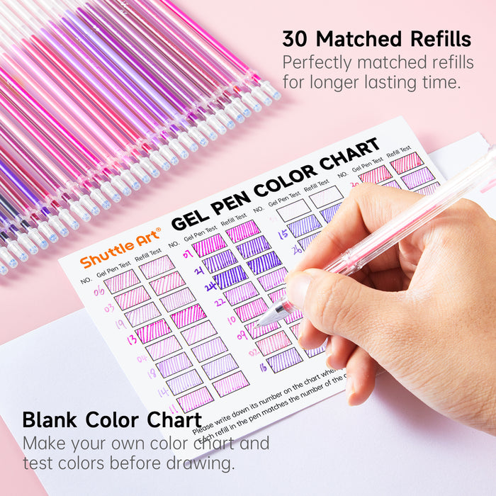 Pink Purple Gel Pens- Set of 30 with 30 Refills