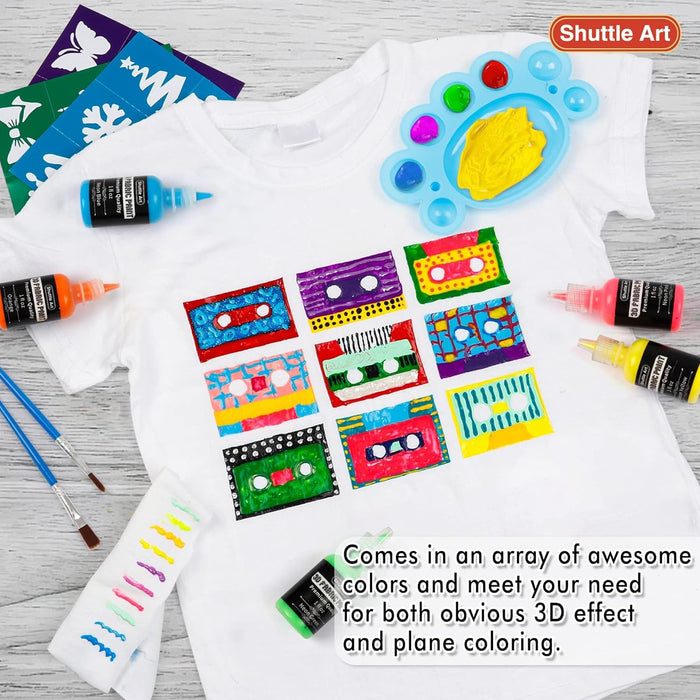 3D Permanent Paint with Brushes Palette Fabric Pen Fabric Sheet Stencils- Set of 45