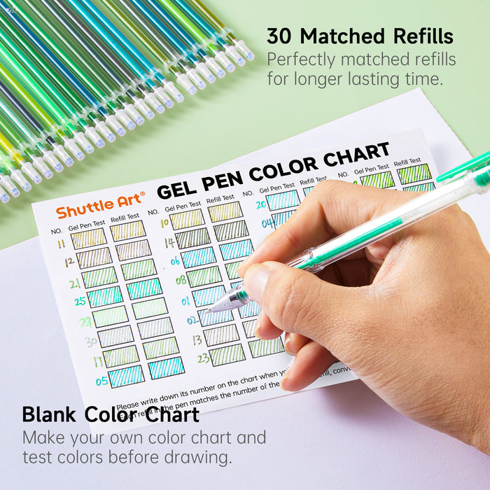 Green Tone Gel Pens- Set of 30 with 30 Refills