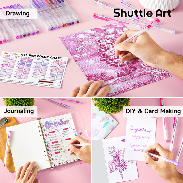 Pink Purple Gel Pens- Set of 30 with 30 Refills