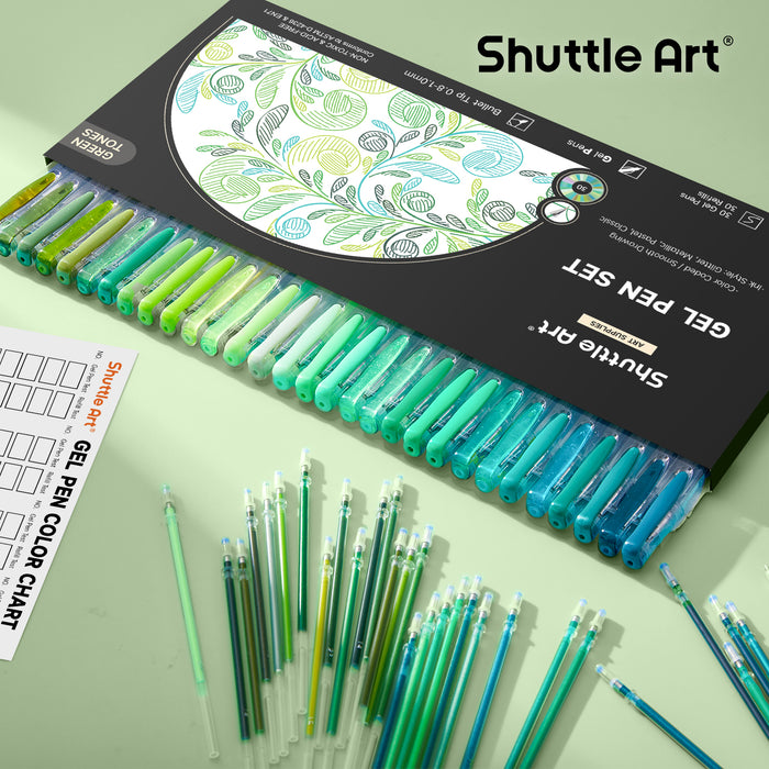 Green Tone Gel Pens- Set of 30 with 30 Refills