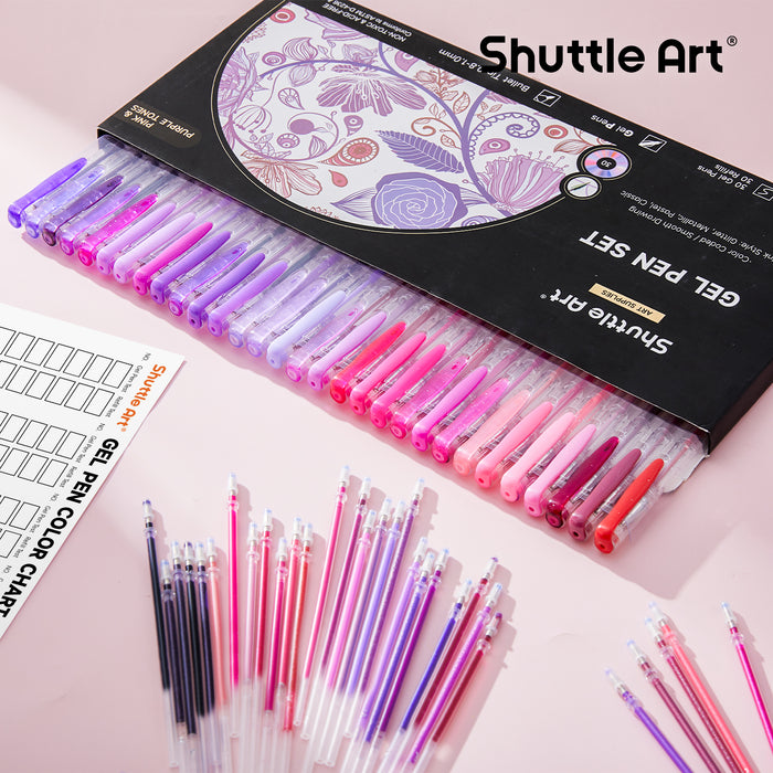 Pink Purple Gel Pens- Set of 30 with 30 Refills