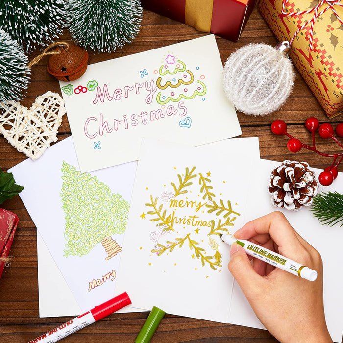 Double Line Outline Markers-14 Silver and 14 Gold