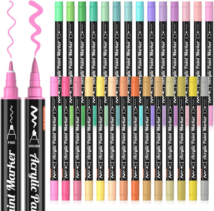 Acrylic Paint Brush Markers,Dual Tips-Set of 28 Pastel
