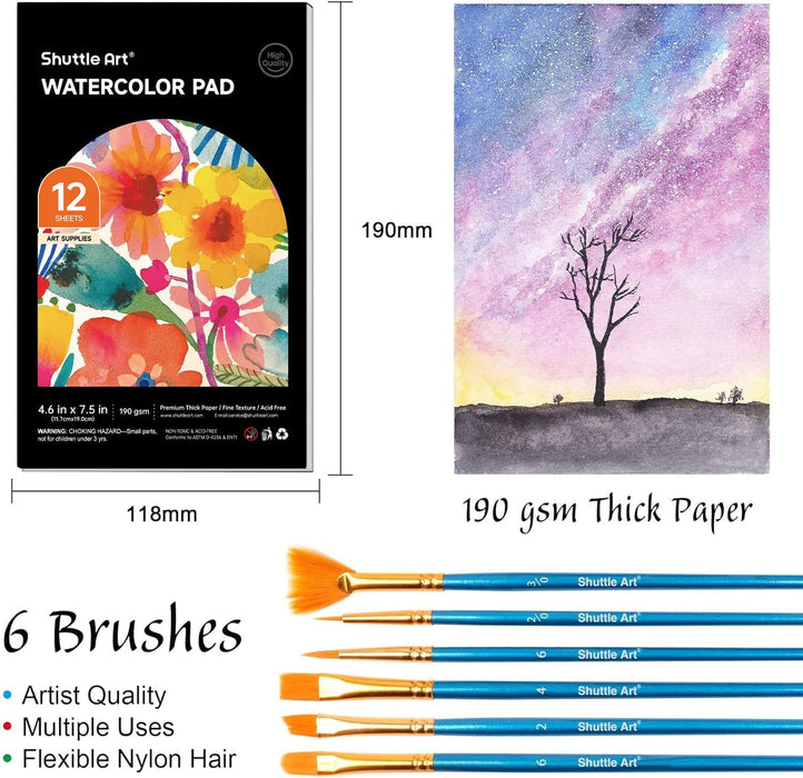 Watercolor Paint, 36 Colors, 6 Brushes, 1 Watercolor Pad - Set of 43