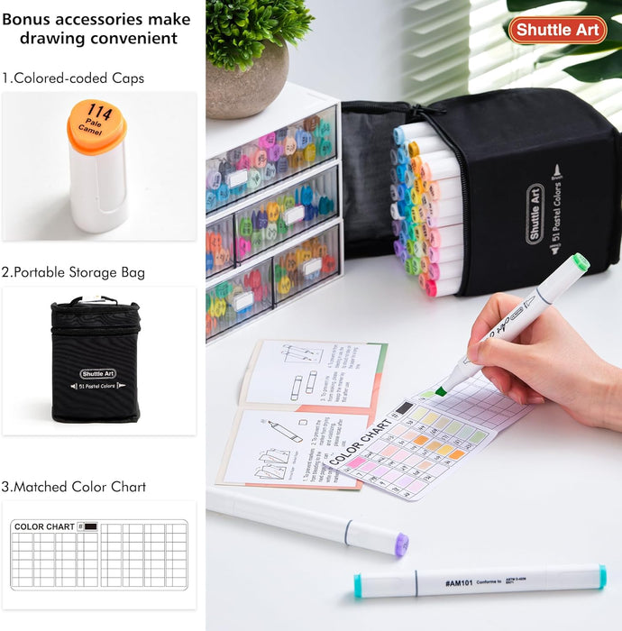 Dual Tip Brush & Chisel Tip Art Marker - Set of 50 Pastel Colors